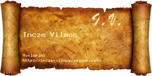 Incze Vilmos névjegykártya